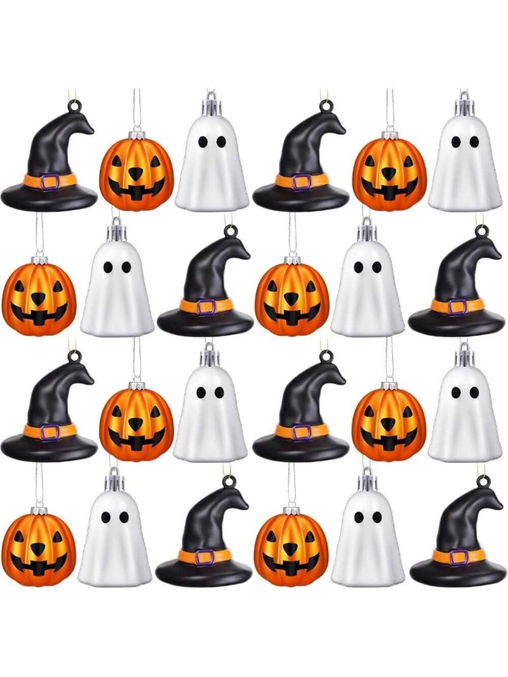 Cute Halloween Hanging Ornaments - 30 Pcs Ghosts, Pumpkins & Witch Hats for